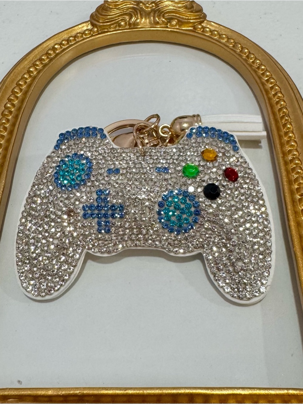 New White Crystal Game Controller Keychain Bag Charm